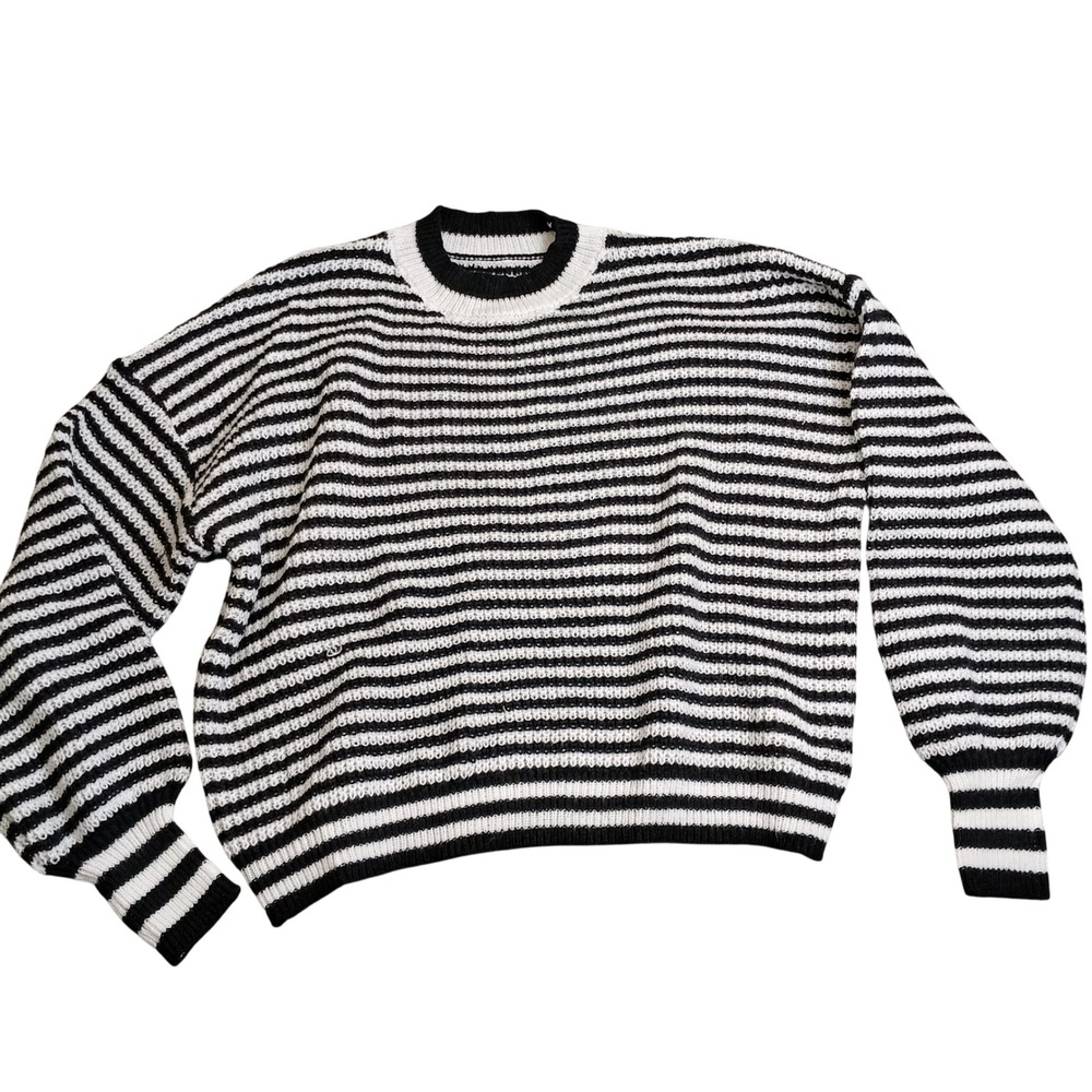 Unbranded Striped Sweater Womens XL Black White Excellent Lantern Sleeve Knit